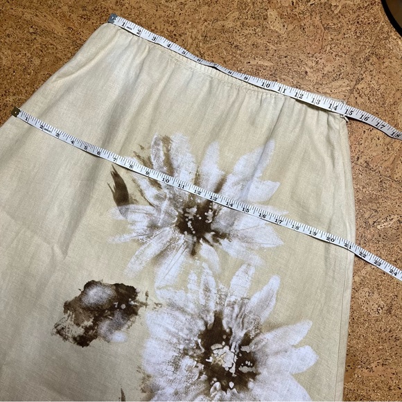J Jill Floral Linen Cream Brown Ruffle Skirt Sz S - Picture 10 of 16